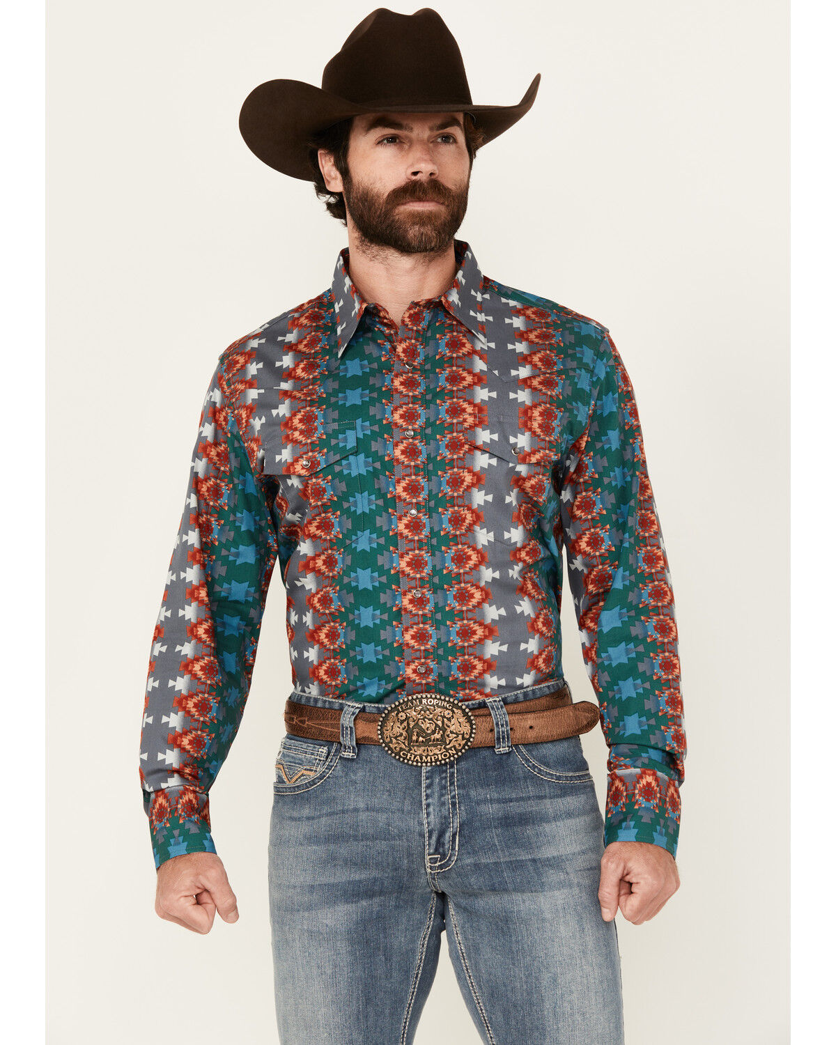 Wrangler Men's Checotah Southwestern Print Long Sleeve Snap Western Shirt - Tall