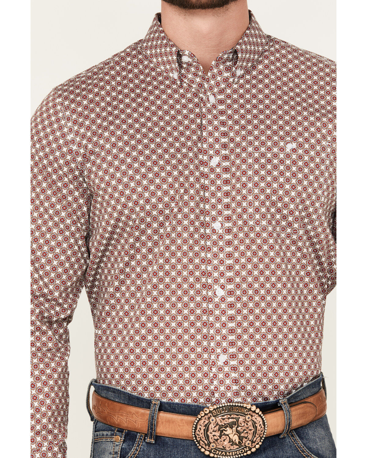 RANK 45&reg; Men's Wellington Geo Print Long Sleeve Button-Down Western Shirt