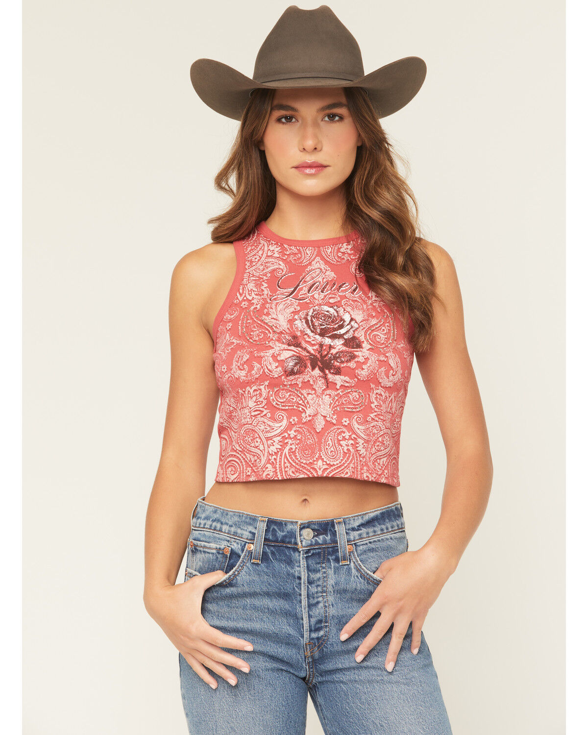 Originality Women's Bandana Rose Print Cropped Tank Top