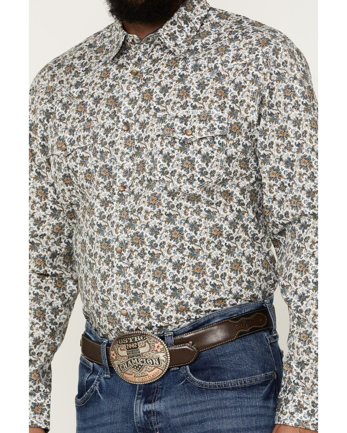 Moonshine Spirit Men's Strummin Floral Print Long Sleeve Snap Western Shirt