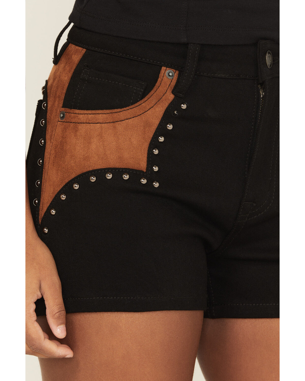Rock & Roll Denim Women's Faux Suede High Rise Studded Shorts