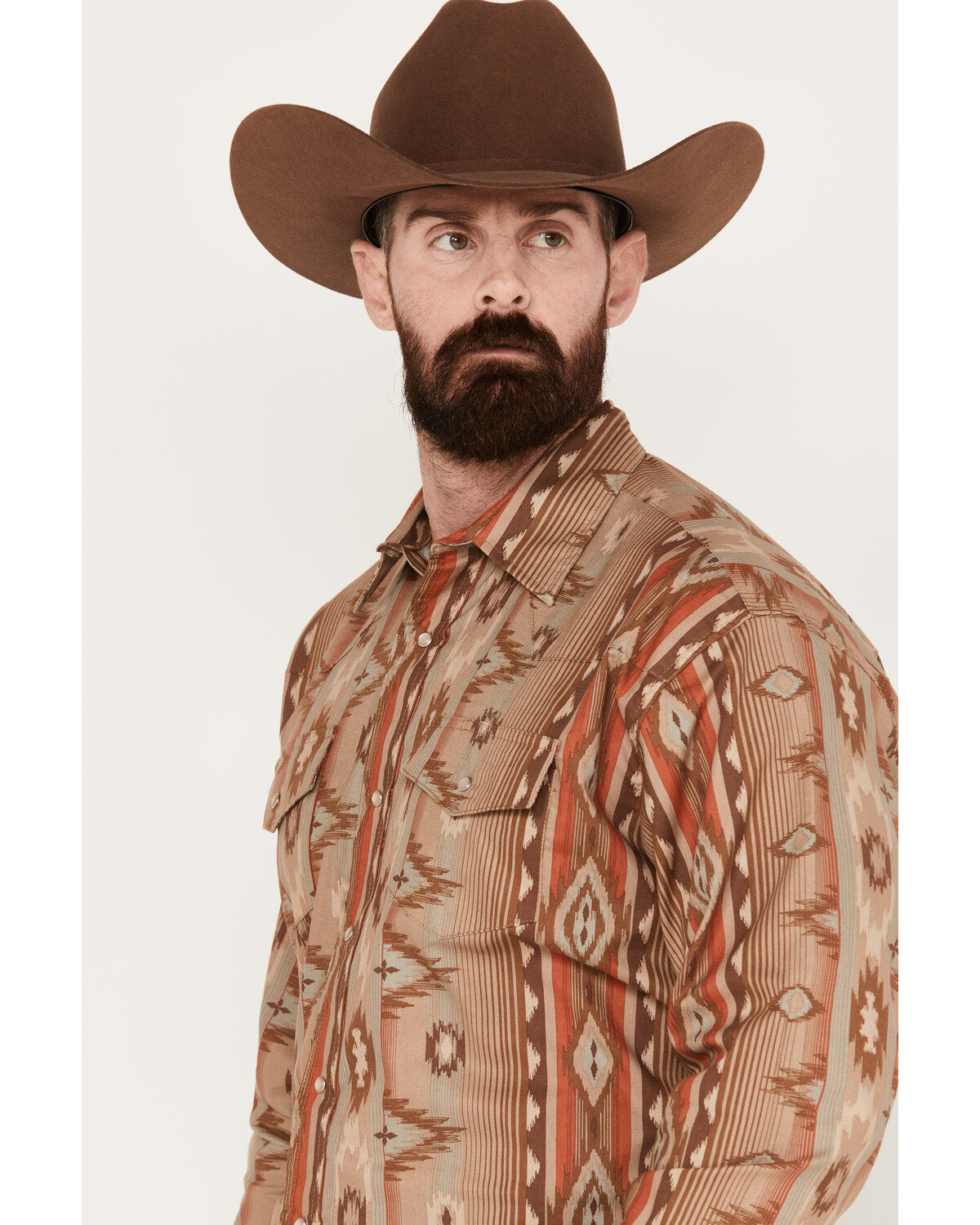 Wrangler Men's Checotah Southwestern Long Sleeve Western Pearl Snap Shirt