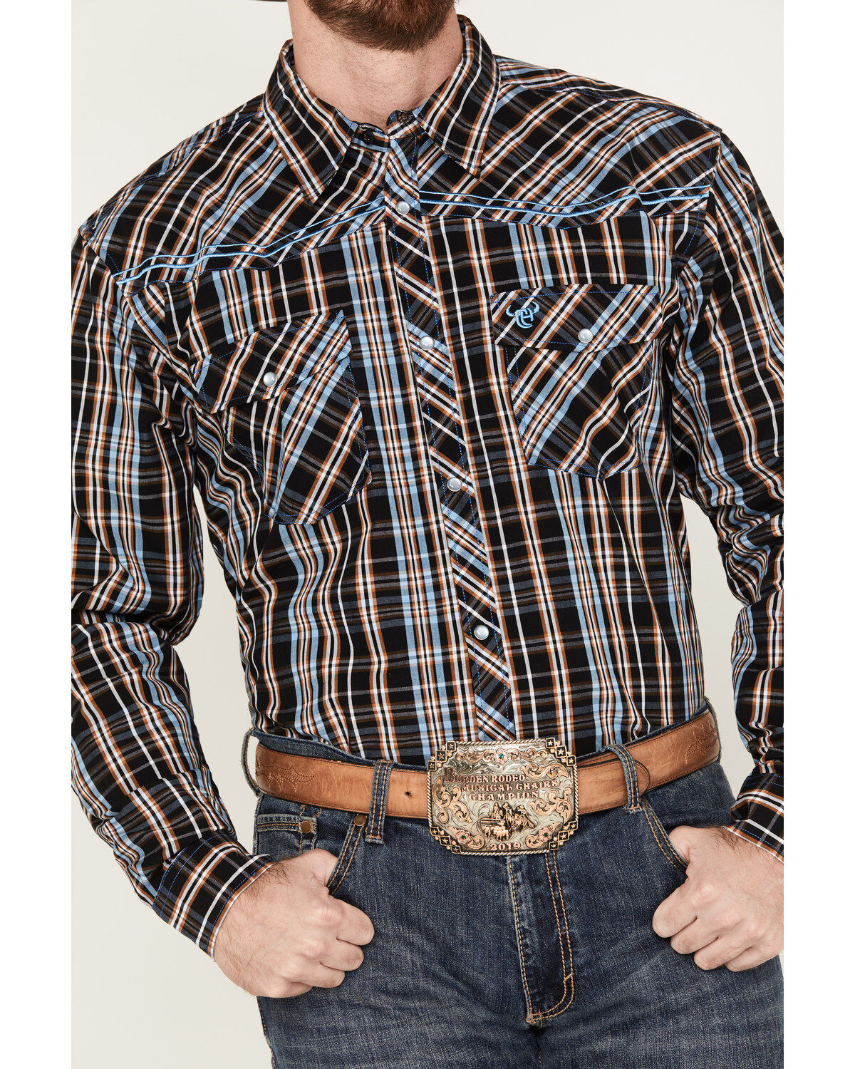 Cowboy Hardware Men's Austin Plaid Print Long Sleeve Pearl Snap Western Shirt