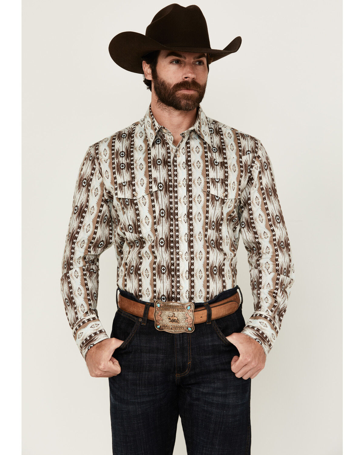 Wrangler Men's Checotah Southwestern Print Long Sleeve Snap Western Shirt - Tall