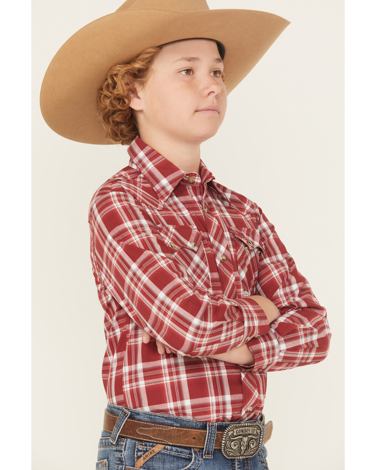 Wrangler Retro Boys' Plaid Print Long Sleeve Snap Western Shirt