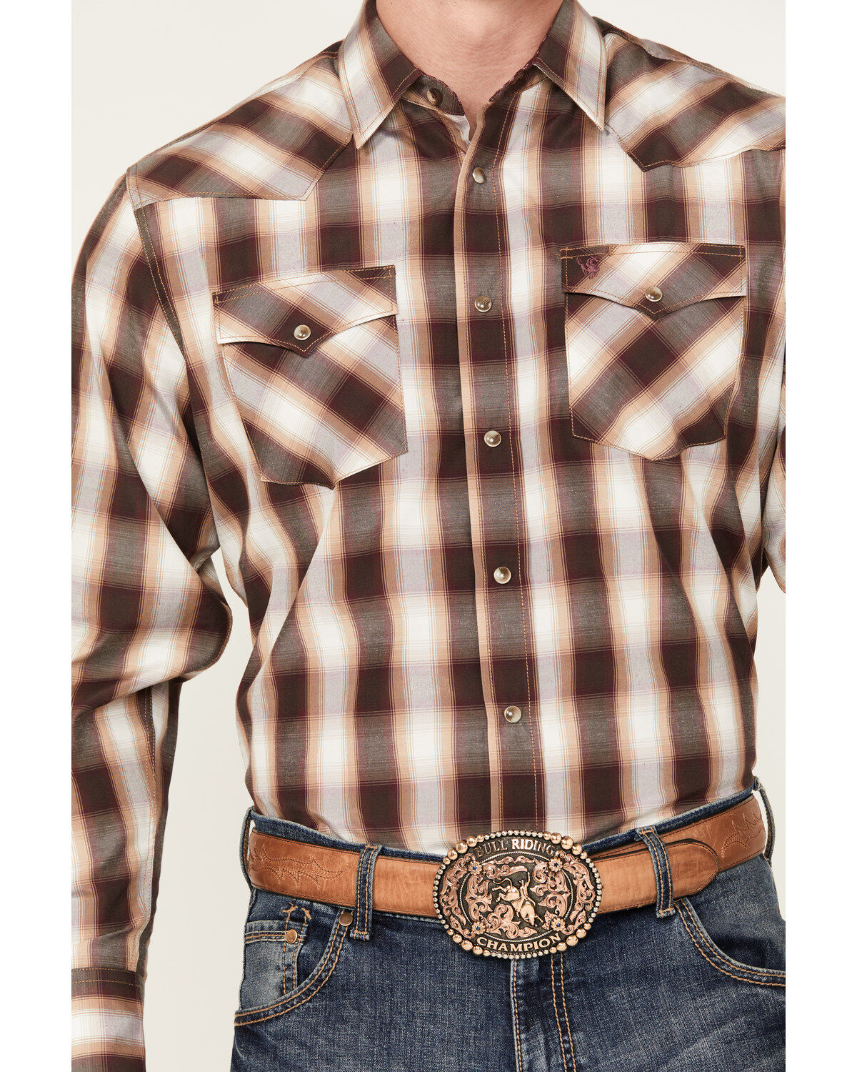 Rodeo Clothing Men's Plaid Print Long Sleeve Snap Western Shirt