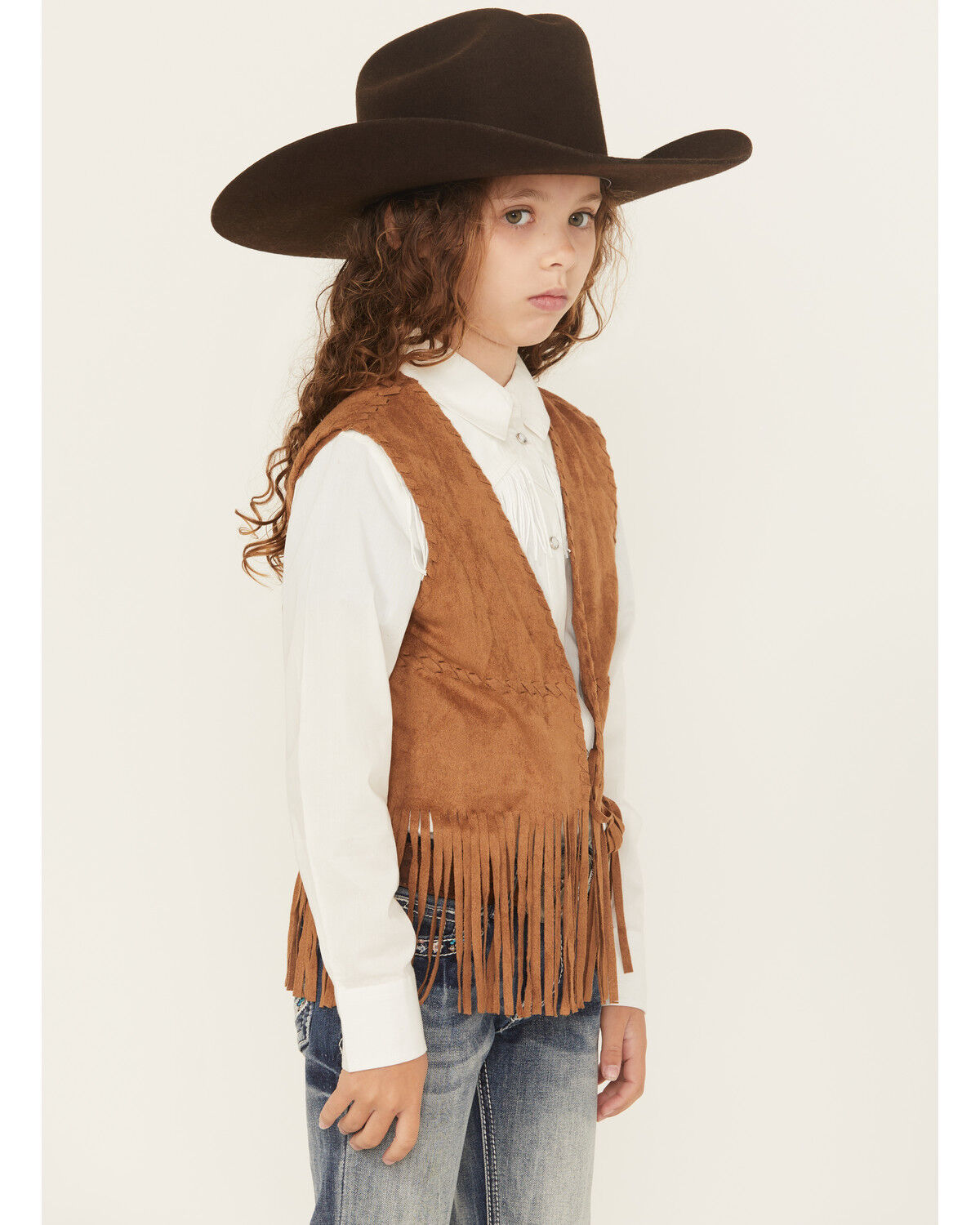 Fornia Girls' Faux Suede Whipstitch Fringe Vest