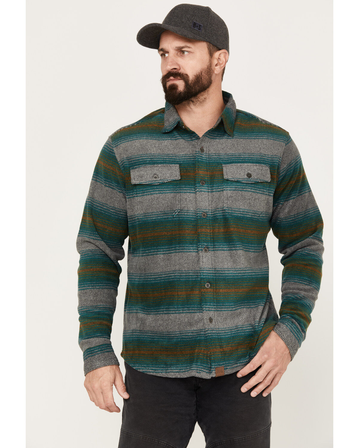 Dakota Grizzly Men's Bowie Button Down Long Sleeve Striped Western Fleece Shirt