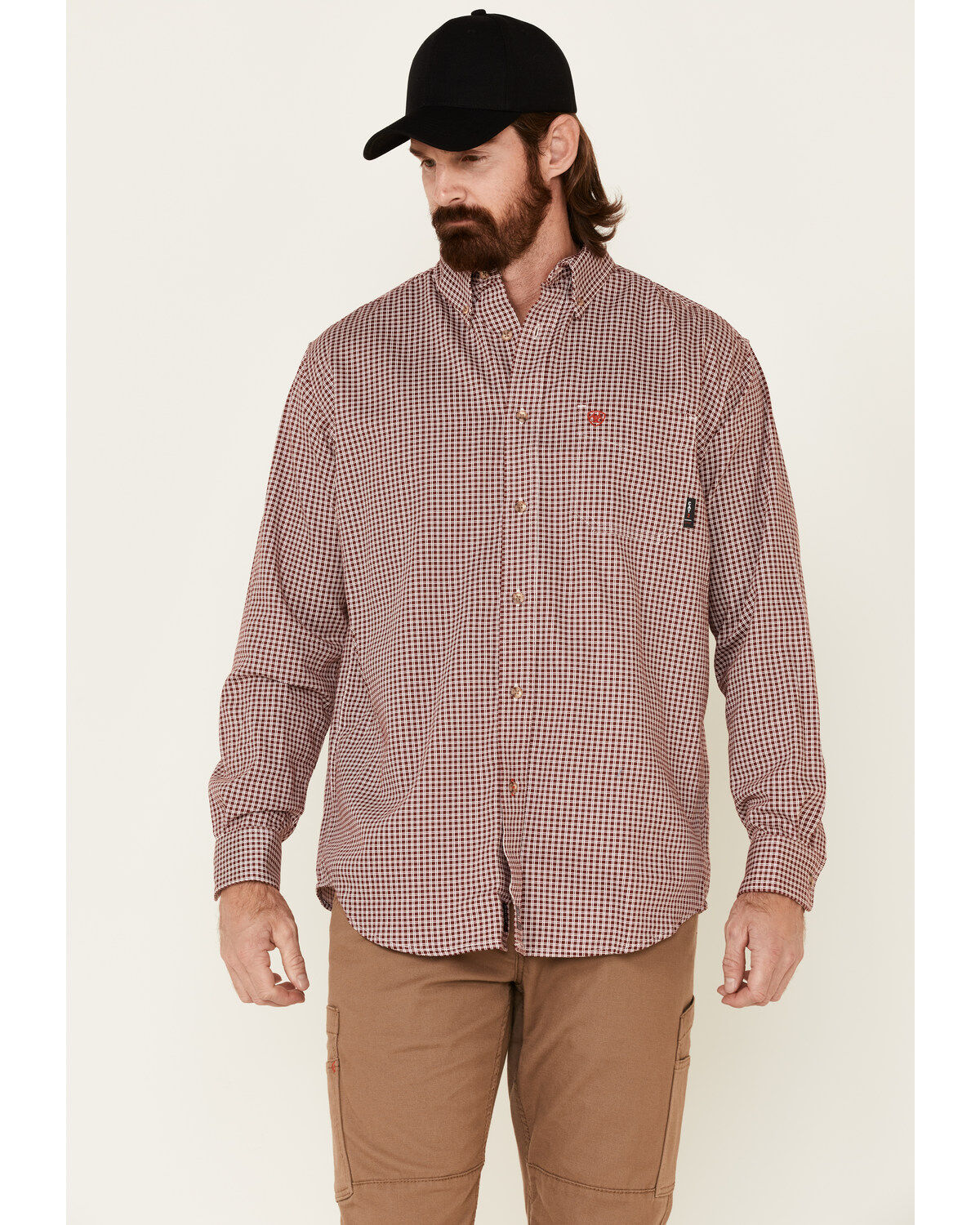 Ariat Men's FR Check Plaid Print Long Sleeve Button Down Work Shirt