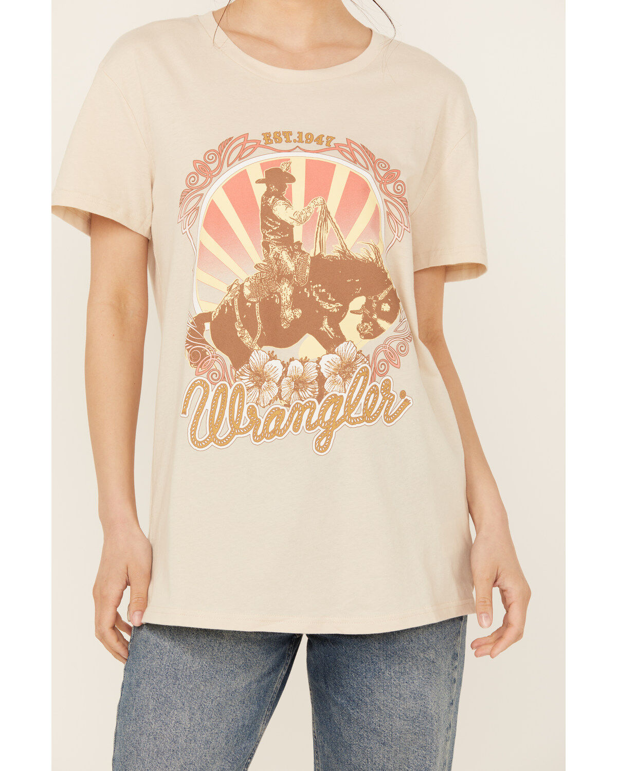 Wrangler Women's Boot Barn Exclusive Cowboy Logo Boyfriend Fit Short Sleeve Graphic Tee