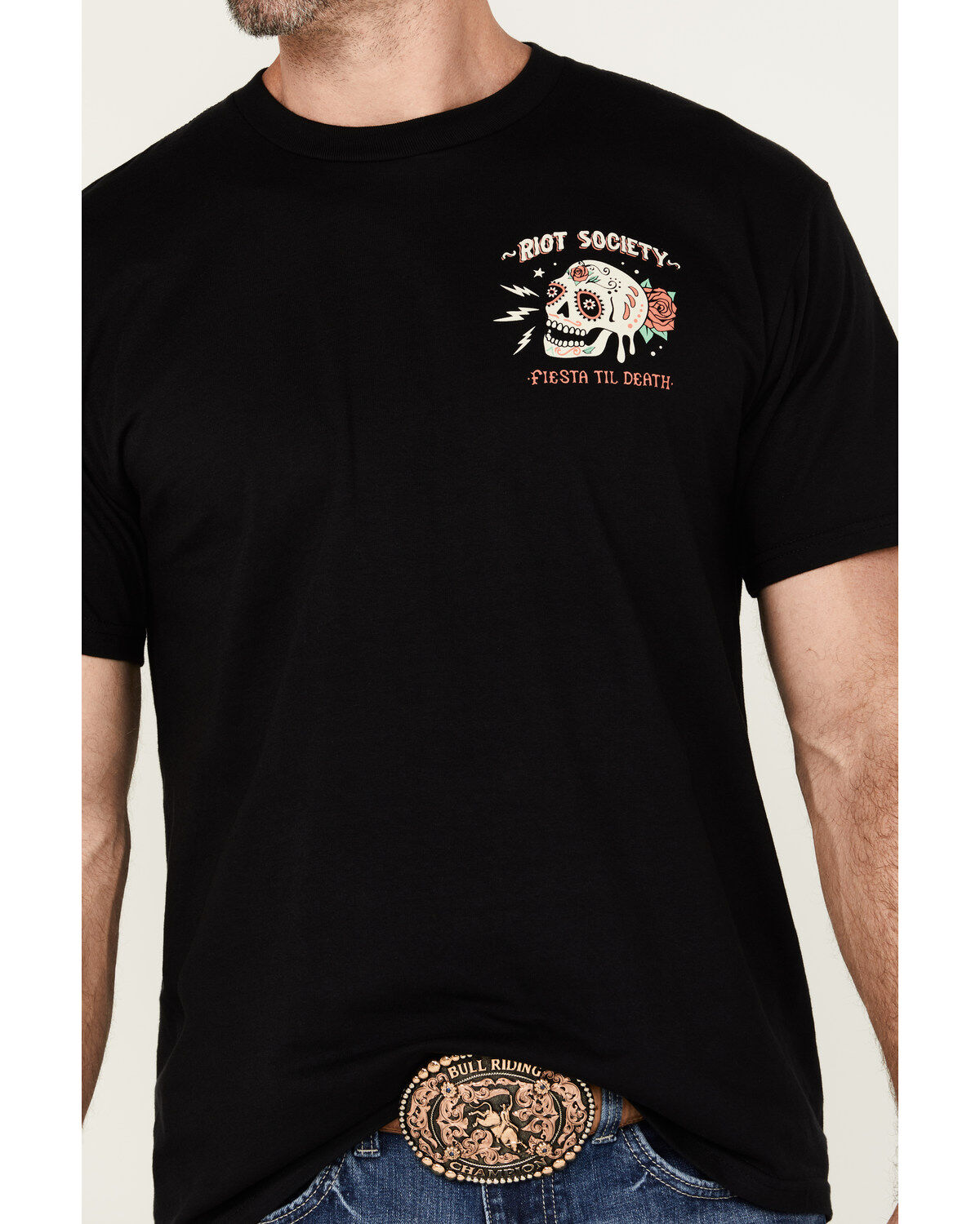 Riot Society Men's Guitar Girl Fiesta Til Death Short Sleeve Graphic T-Shirt