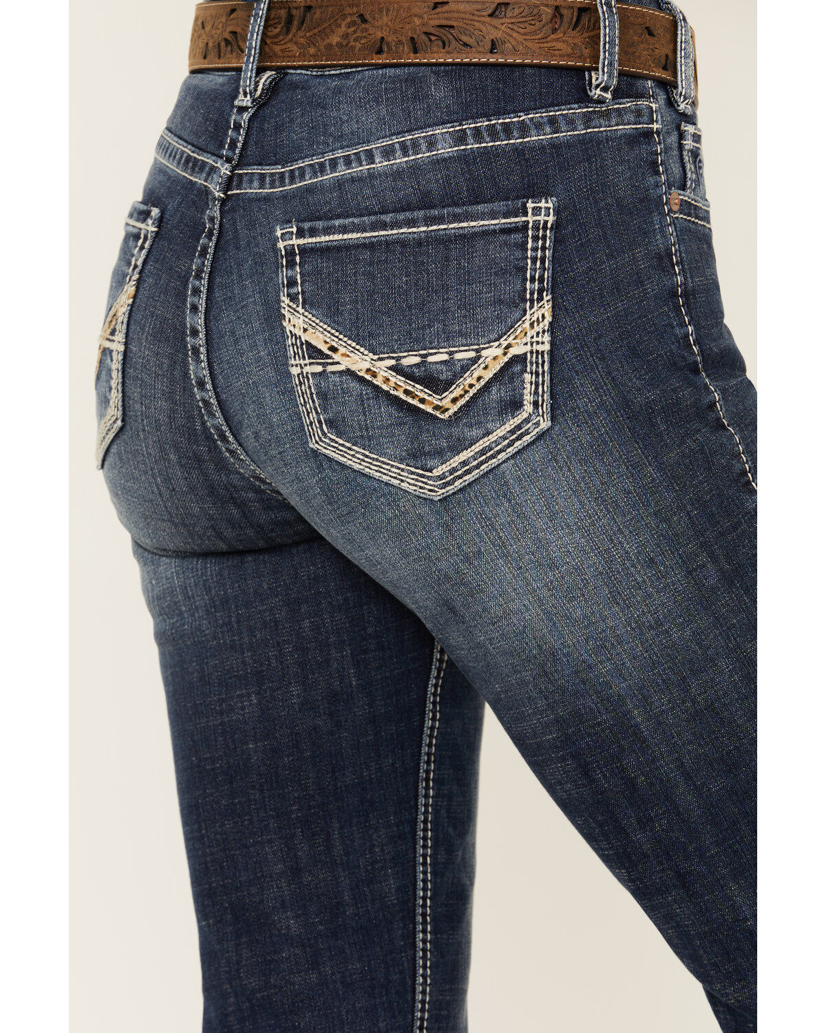 Rock & Roll Denim Women's Medium Wash Mid Rise Cheetah Applique Stretch Bootcut Jeans