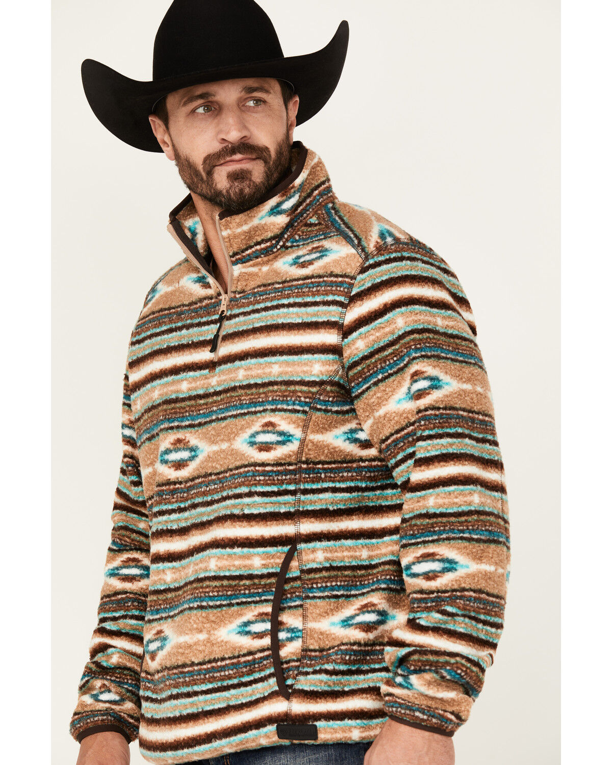 Rock & Roll Denim Men's Southwestern Striped Berber 1/4 Zip Pullover
