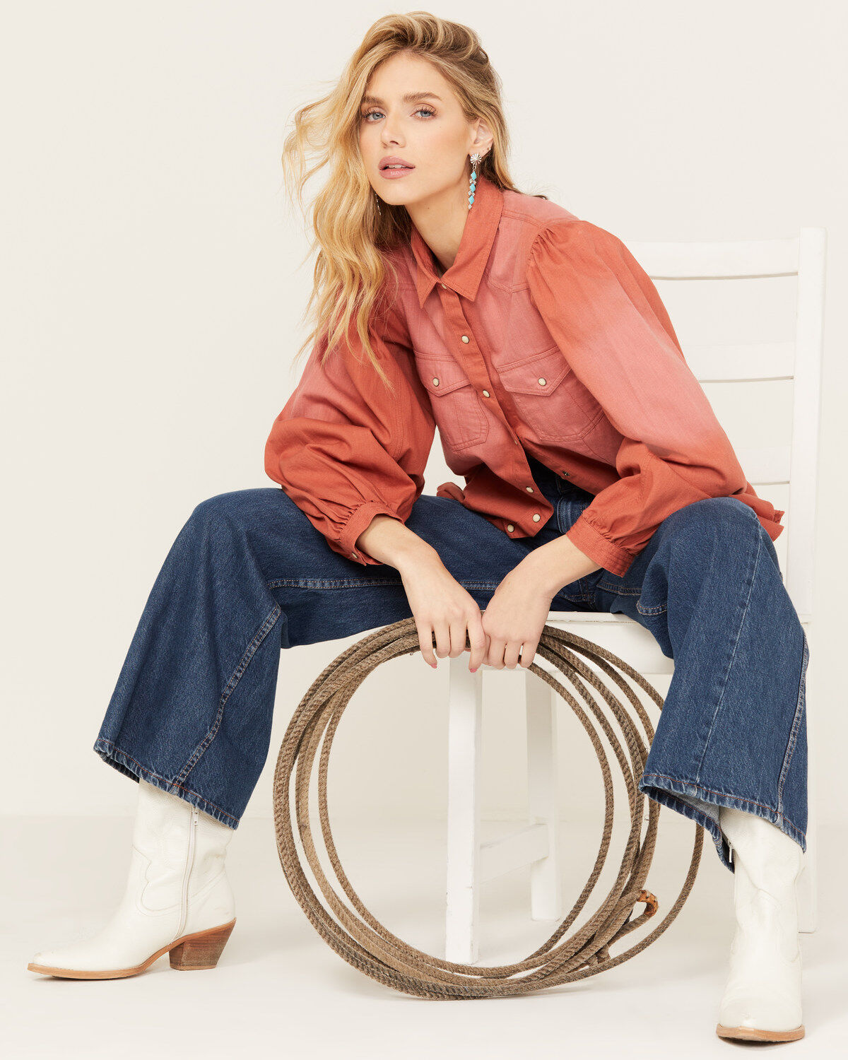 Panhandle Women's Ombre Puff Long Sleeve Snap Western Shirt