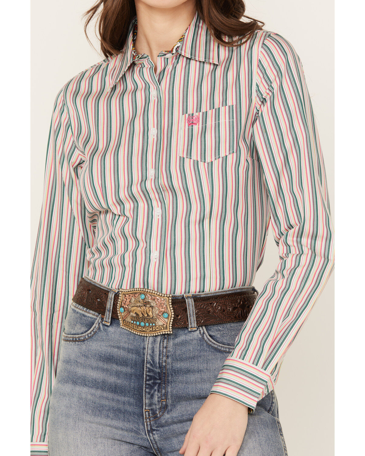 Cinch Women's Striped Long Sleeve Button-Down Western Shirt