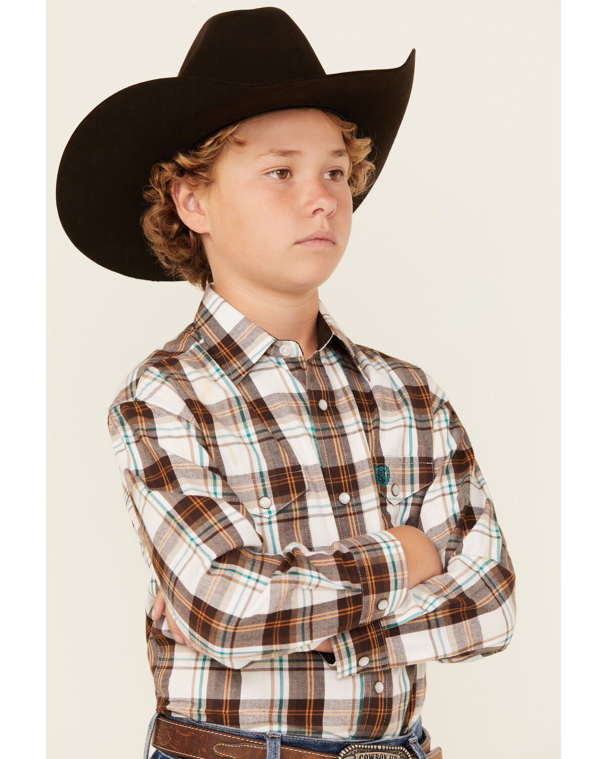 Panhandle Boys' Plaid Print Long Sleeve Pearl Snap Western Shirt