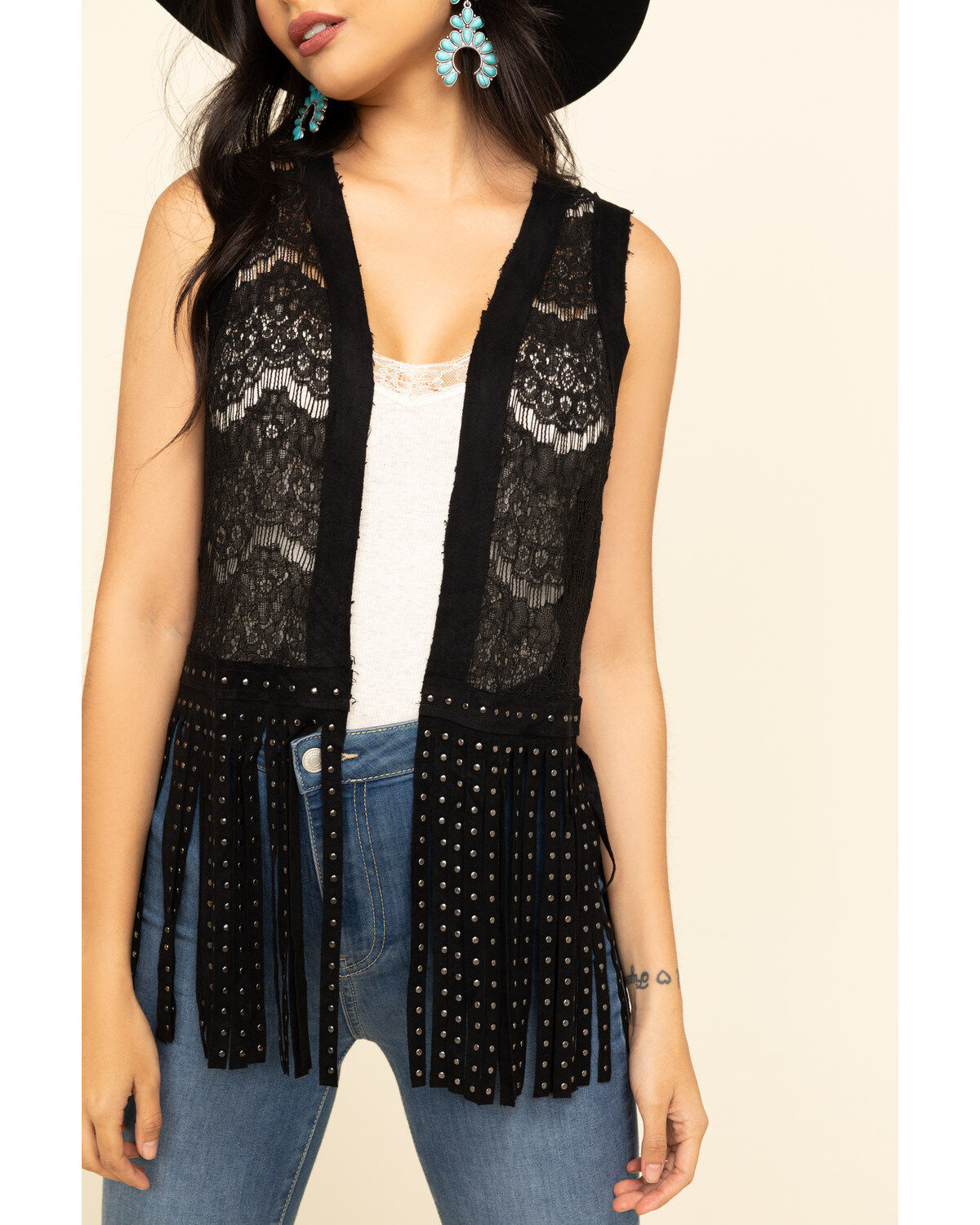 Vocal Women's Lace Studded Fringe Vest