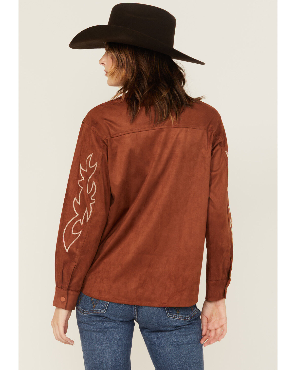 Blue B Women's Western Embroidered Faux Suede Long Sleeve Snap Shirt