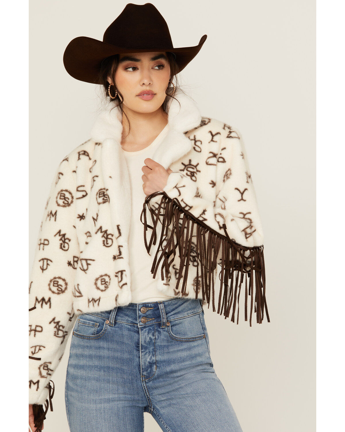 Panhandle Women's Conversation Print Fur Fringe Jacket