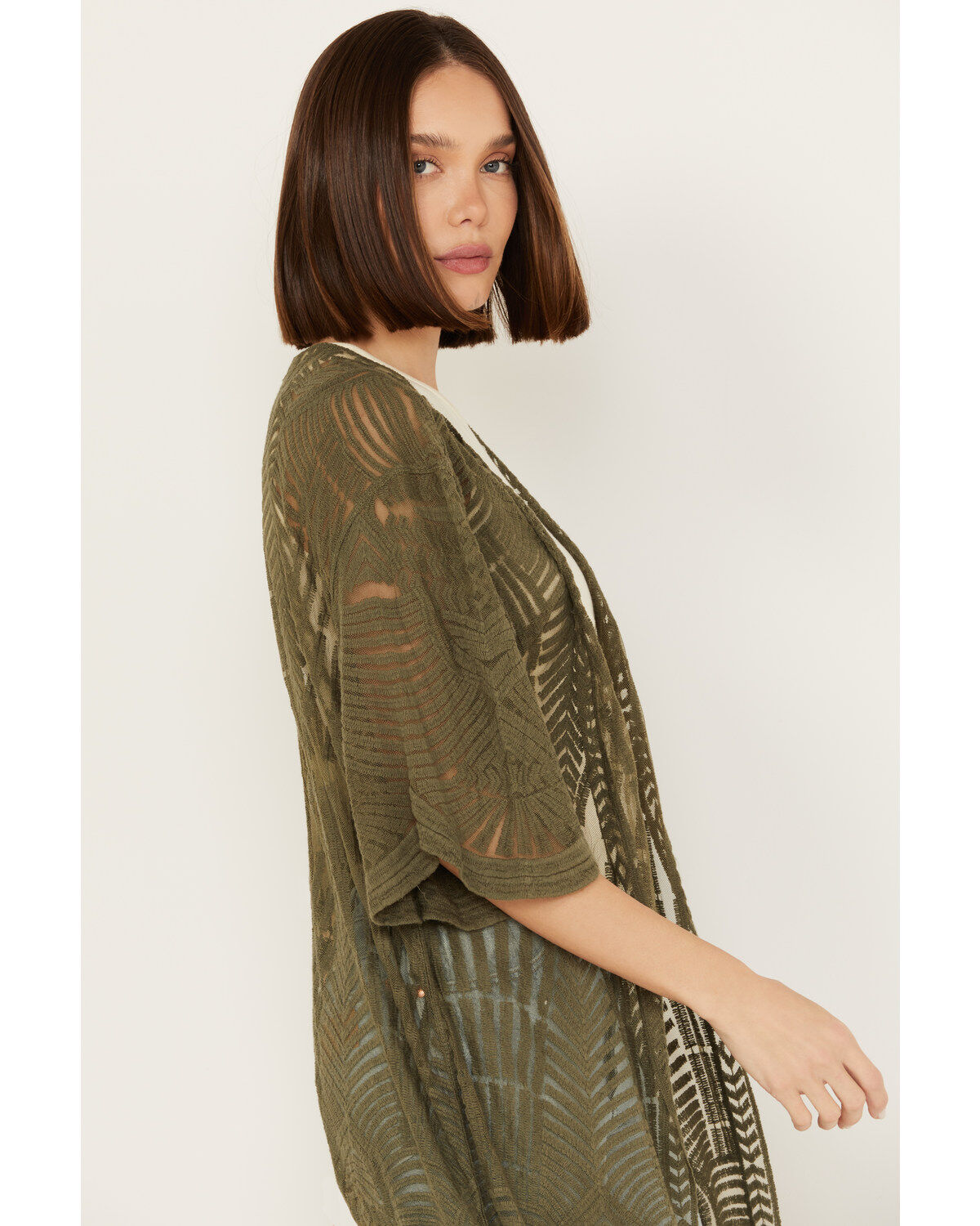 Shyanne Women's Geo Print Lace Short Sleeve Kimono