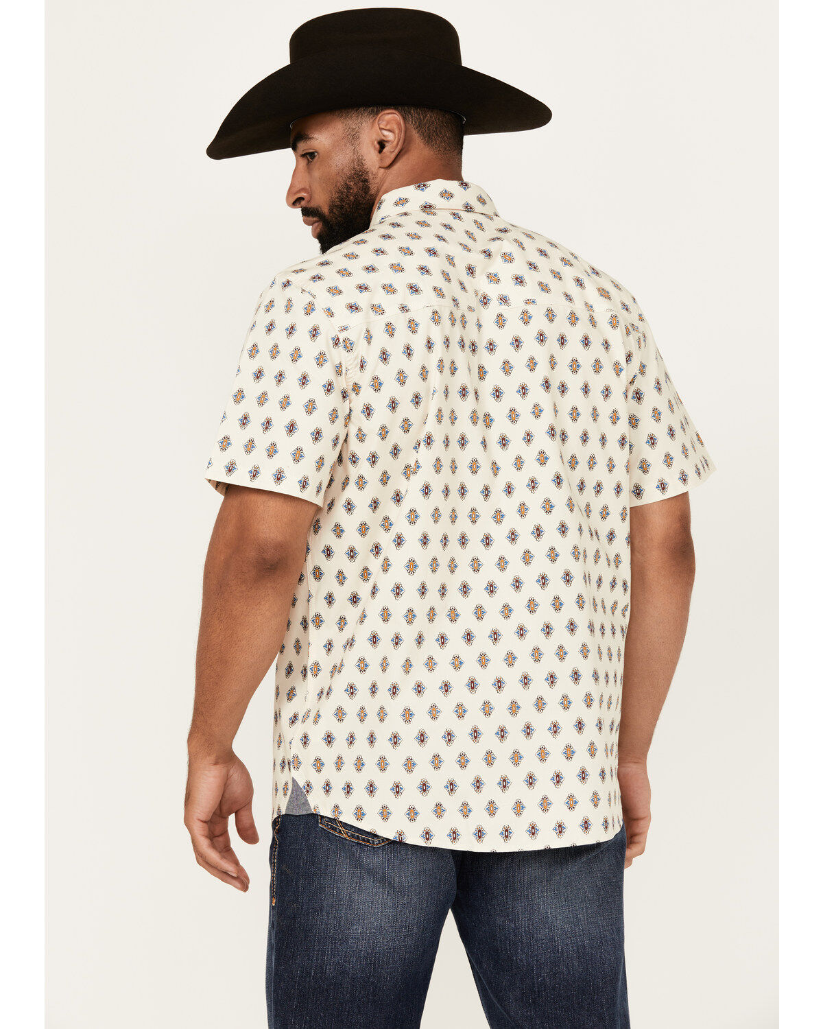 Moonshine Spirit Men's Groove Geo Print Short Sleeve Snap Western Shirt