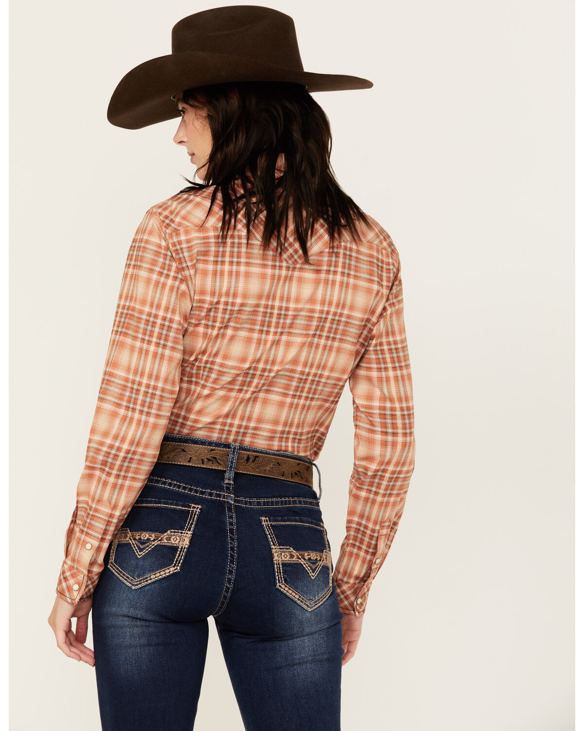 Rough Stock by Panhandle Women's Plaid Print Long Sleeve Snap Western Shirt