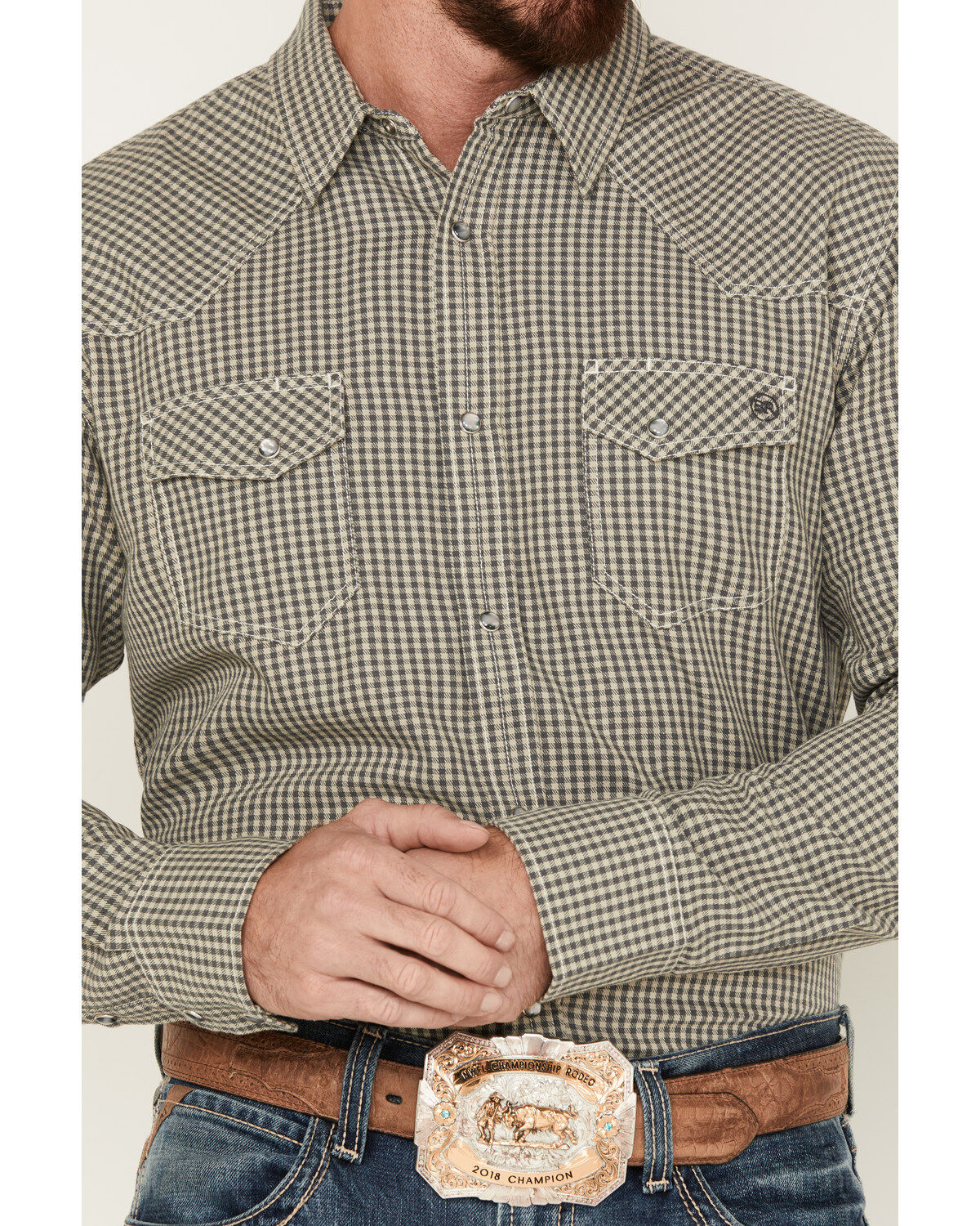Blue Ranchwear Men's Gingham Check Snap Western Workshirt