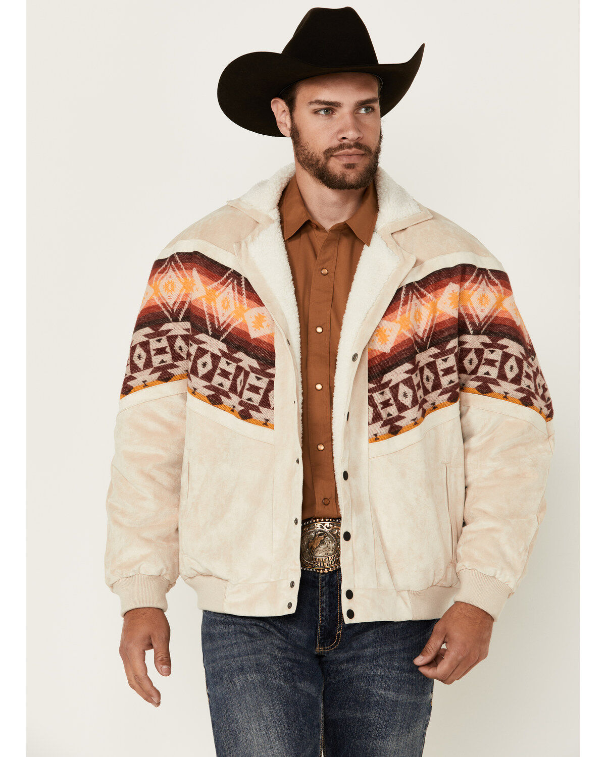 Rock & Roll Denim Men's Southwestern Border Microsuede Snap Bomber Jacket