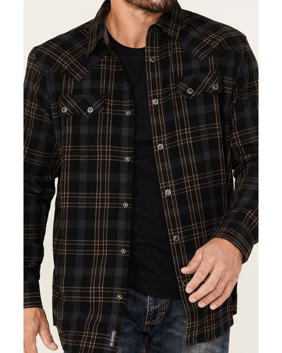 Moonshine Spirit Men's Giggin Plaid Print Long Sleeve Snap Western Shirt