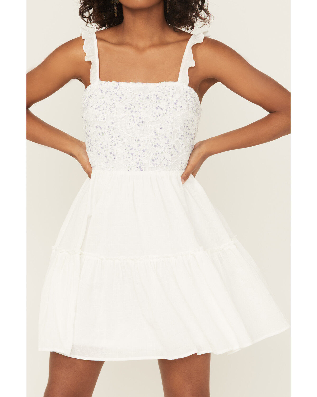 Yura Women's Floral Patched Crochet Mini Dress