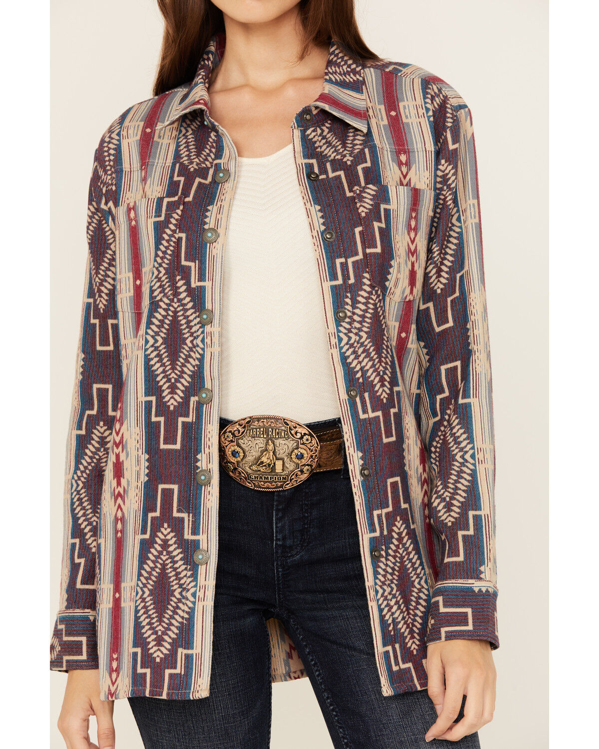 Shyanne Women's Southwestern Striped Long Sleeve Concho Snap Western Shirt