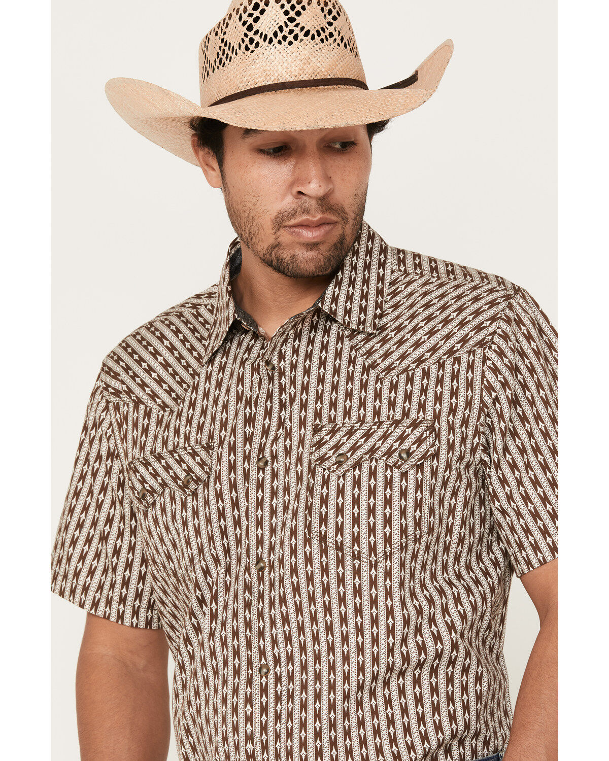 Moonshine Spirit Men's Diamond Striped Short Sleeve Snap Western Shirt