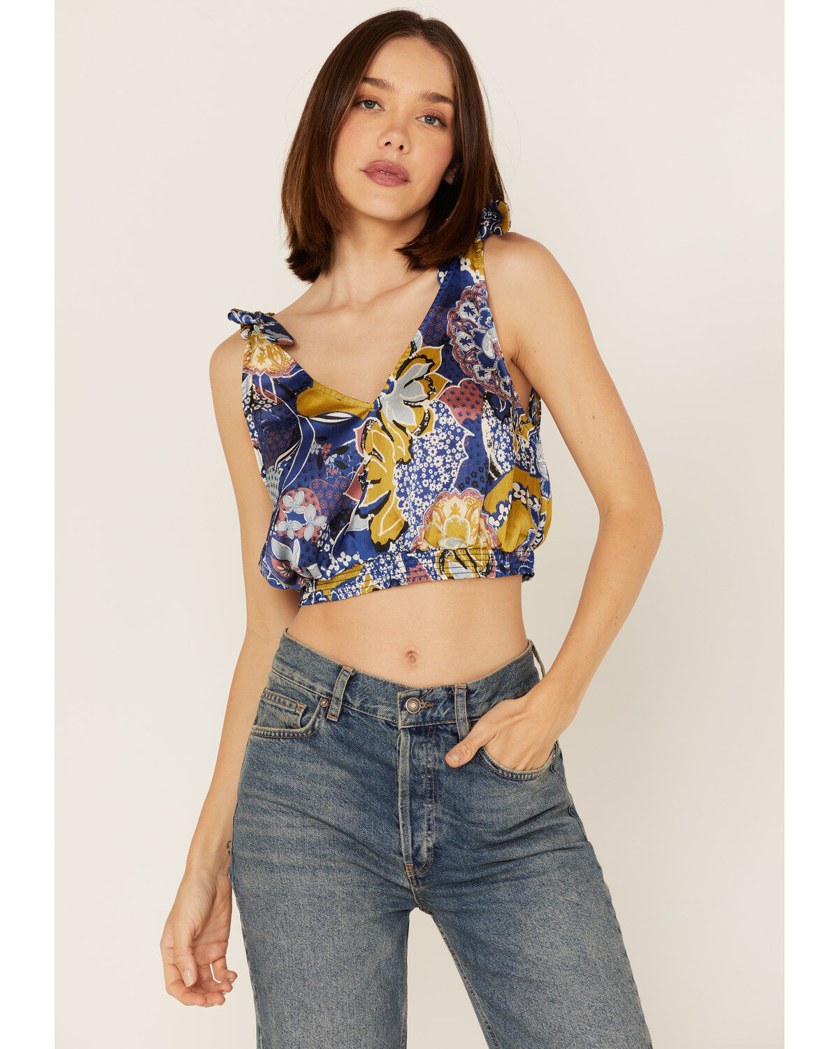 Free People Women's Weekend In Montauk Floral Print Cropped Tank Top
