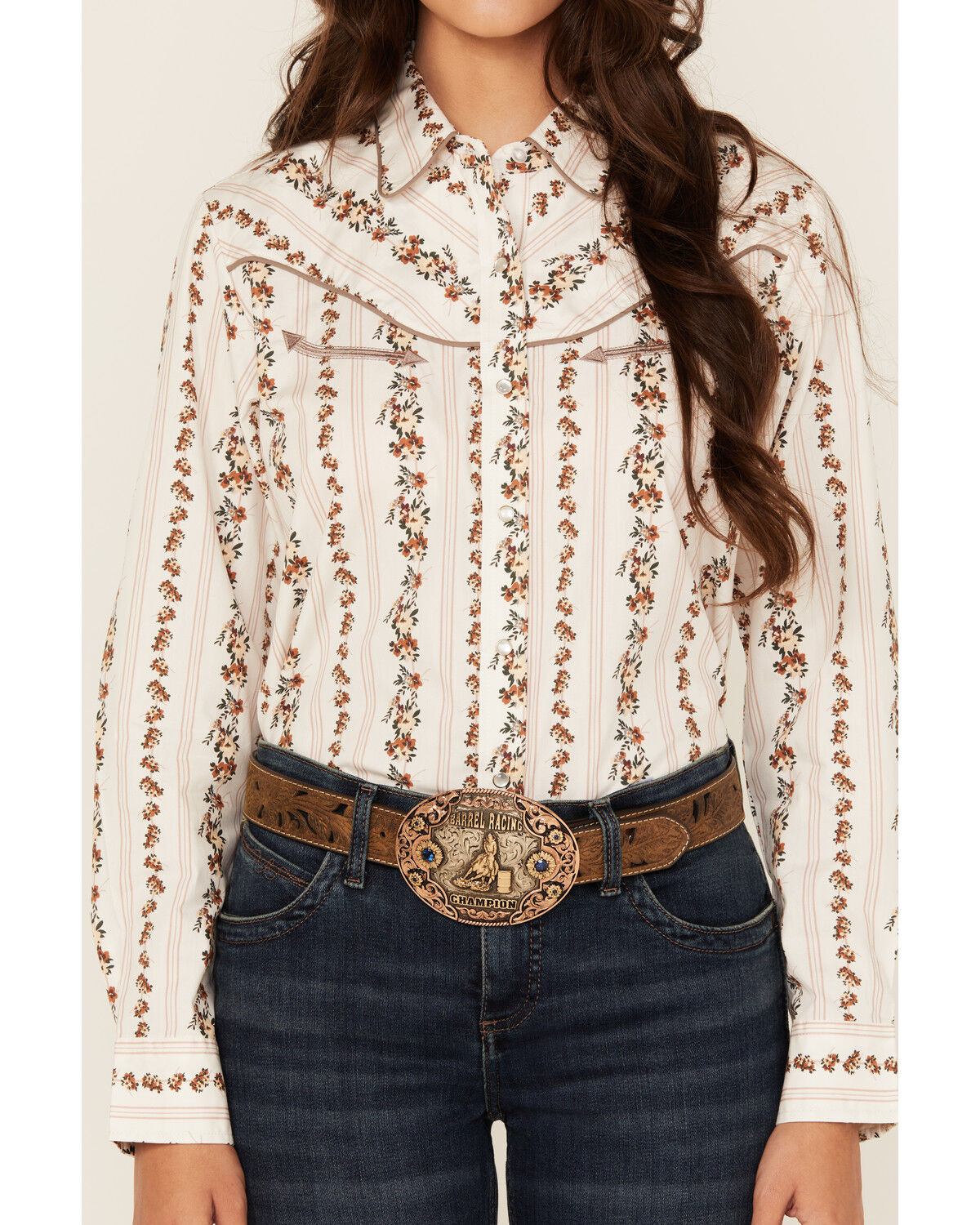 Ely Walker Women's Floral Wallpaper Print Long Sleeve Snap Stretch Western Shirt