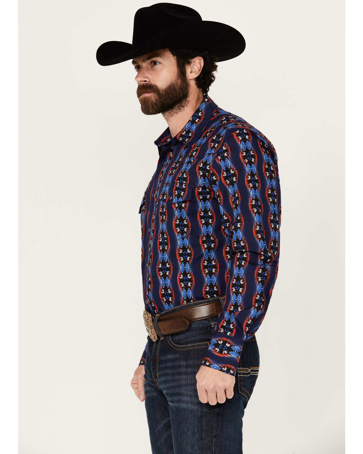 Wrangler Men's Southwestern Print Long Sleeve Snap Western Shirt