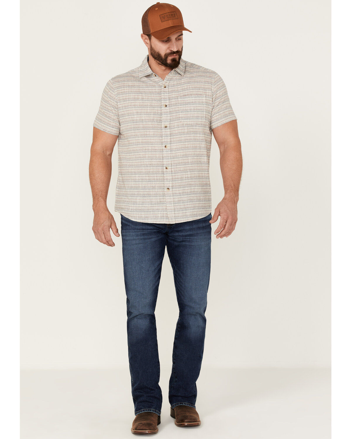 North River Men's Dobby Horizontal Stripe Short Sleeve Button Down Western Shirt