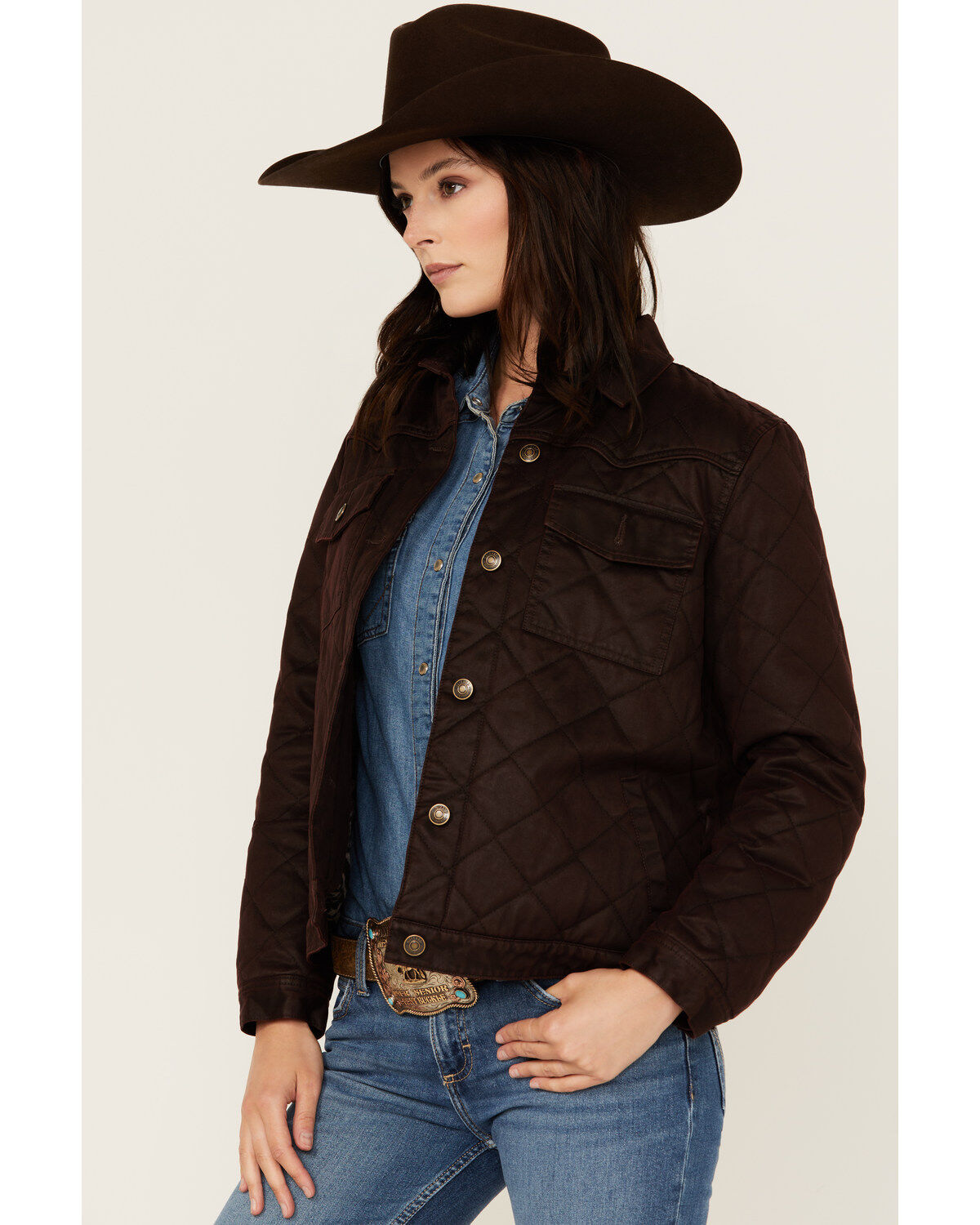 Shyanne Women's Quilted Faux Oil Skin Jacket