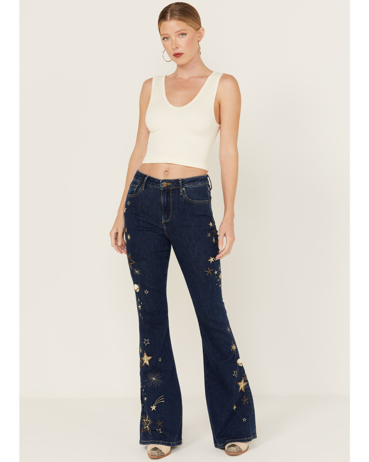 Driftwood Women's Shooting Star Dark Wash High Rise Flare Jeans