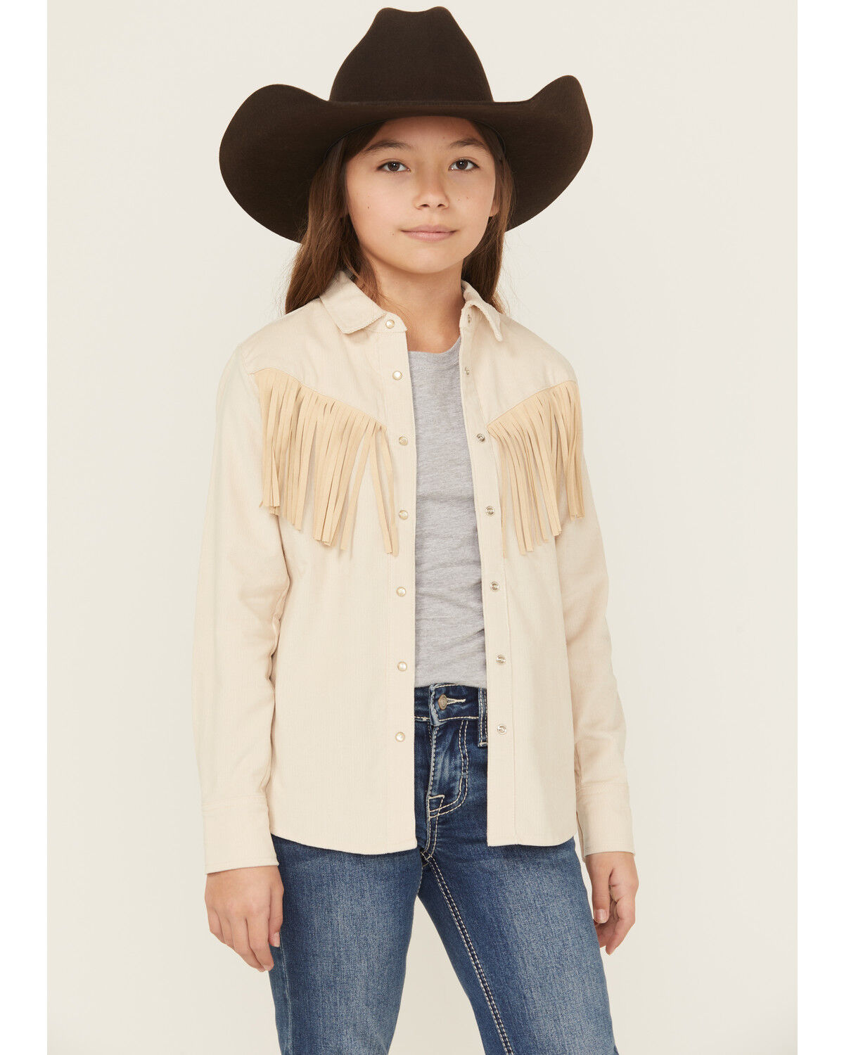 Shyanne Girls' Fringe Corduroy Long Sleeve Snap Western Shirt