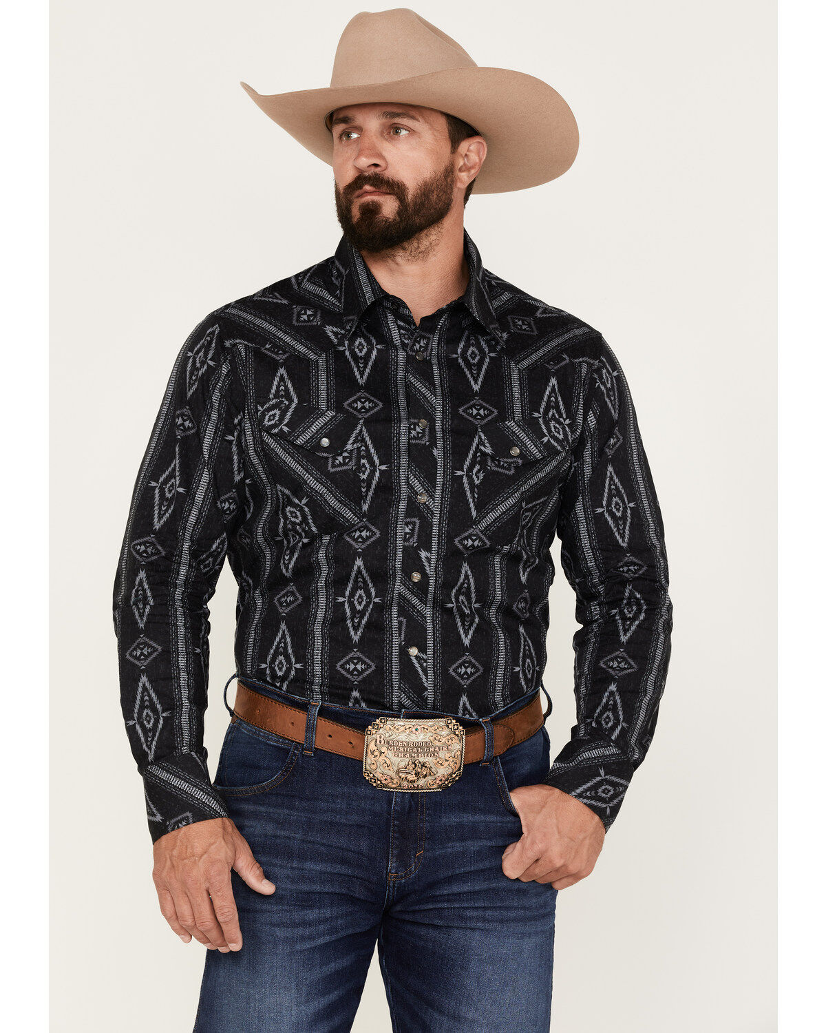Rock & Roll Denim Men's Southwestern Stretch Long Sleeve Snap Shirt