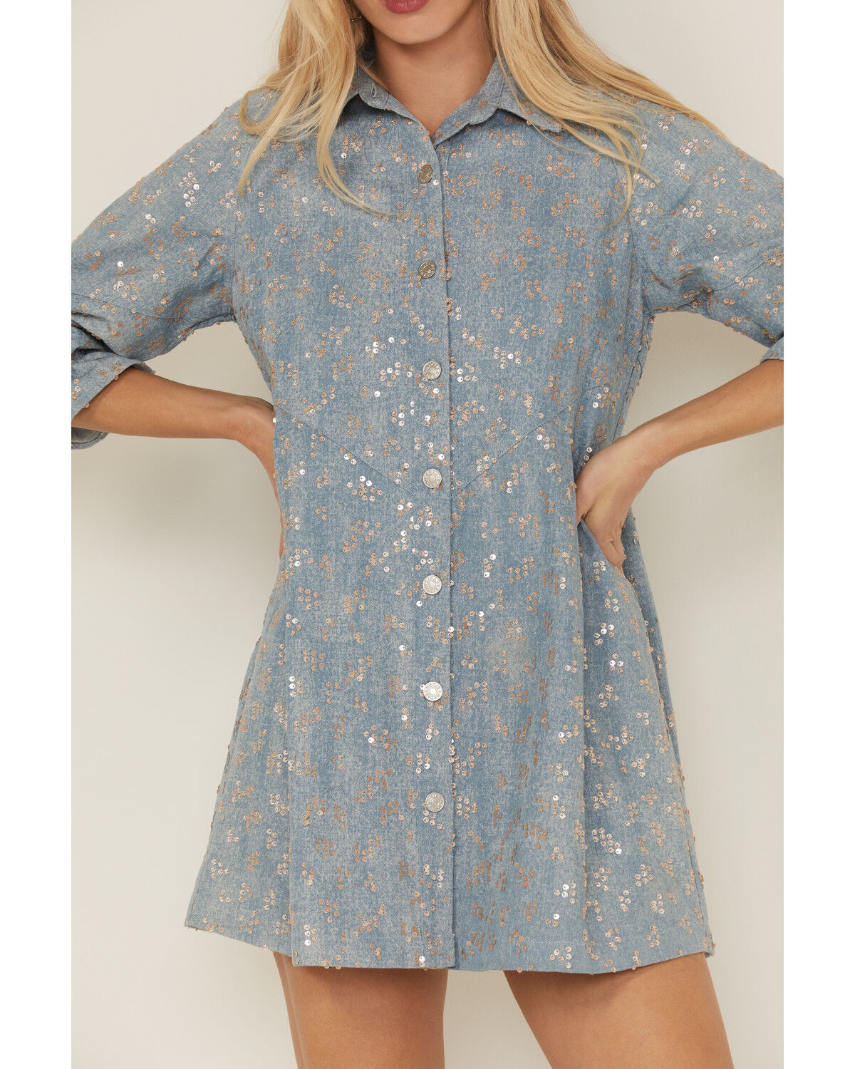 Blue B Women's Denim Sequins Mini Dress