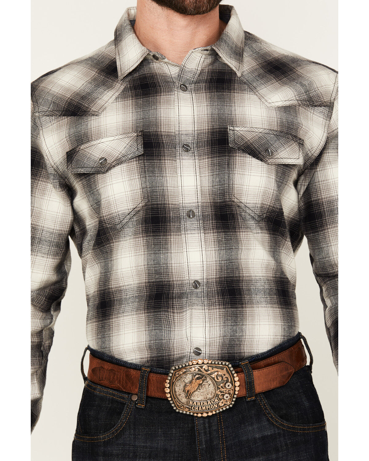 Cody James Men's Concho Plaid Print Long Sleeve Snap Western Shirt