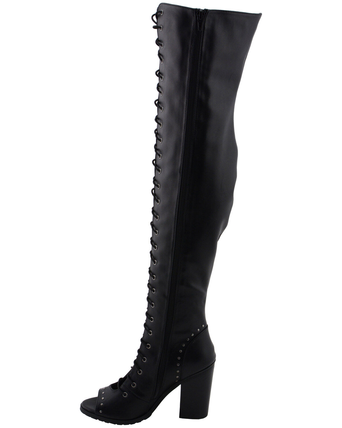 Milwaukee Leather Women's Open Toe Front Knee High Boots - Round Toe