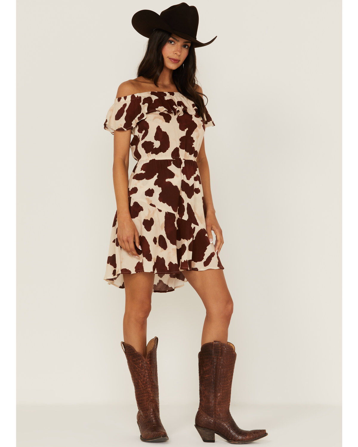 Idyllwind Women's Made For This Off-Shoulder Cow Print Mini Dress