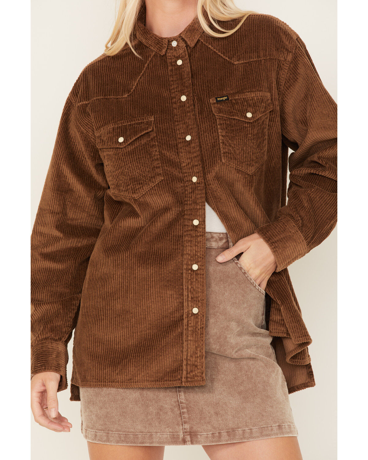 Wrangler Women's Corduroy Long Sleeve Snap Western Overshirt