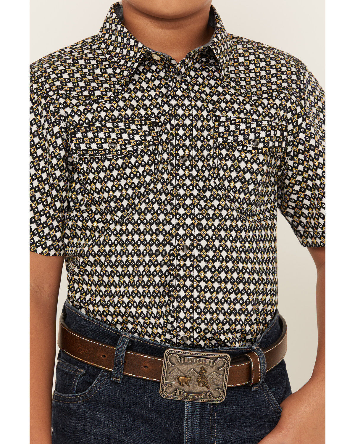 Cody James Boys' Dotted Print Short Sleeve Snap Western Shirt