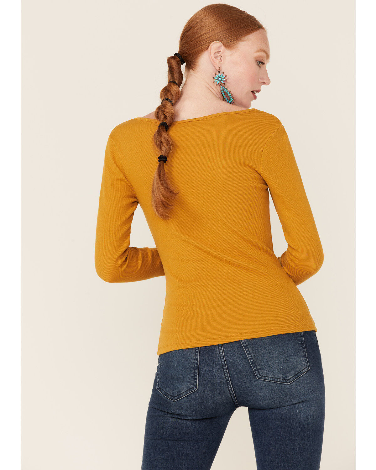 Panhandle Women's Cinch Front Ribbed Knit Long Sleeve Top