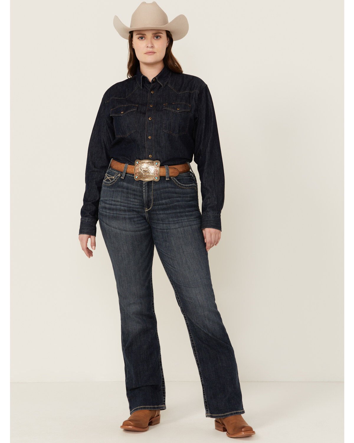 Ariat Women's R.E.A.L Dark Wash Perfect Rise Haylan Bootcut Jeans - Plus