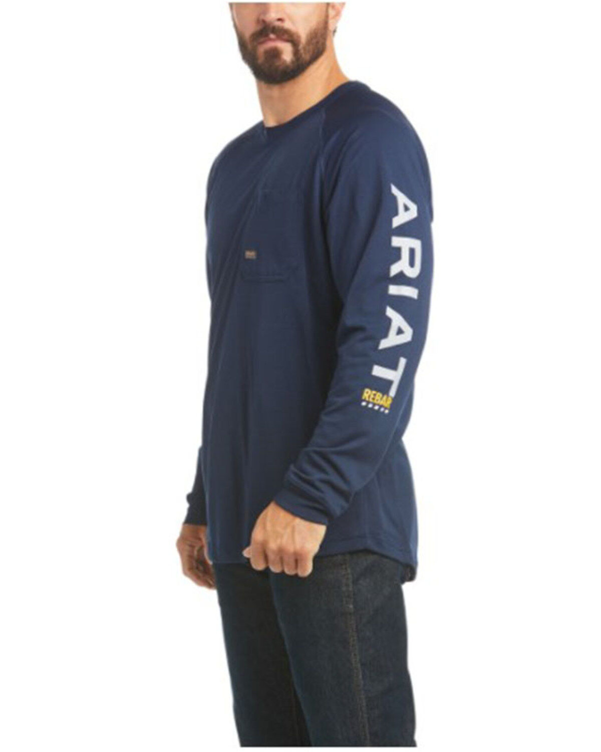 Ariat Men's Navy Rebar Heat Fighter Long Sleeve Work Pocket T-Shirt