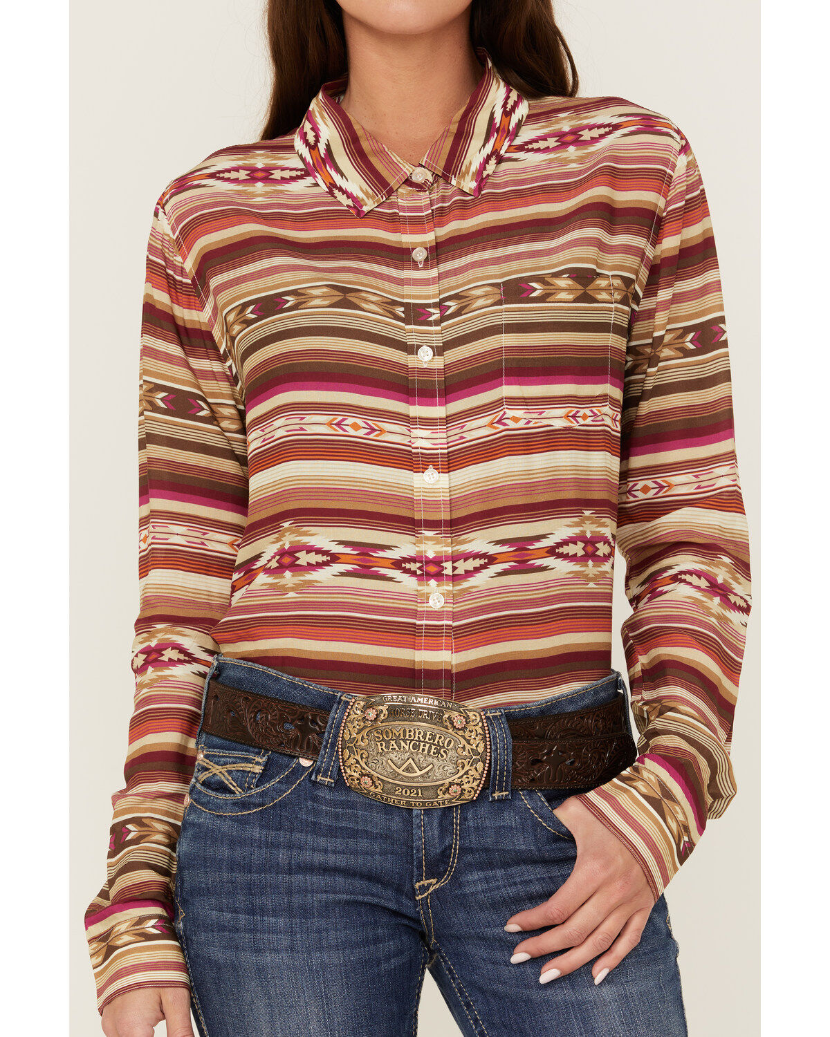 Stetson Women's Serape Stripe Print Long Sleeve Button Down Shirt